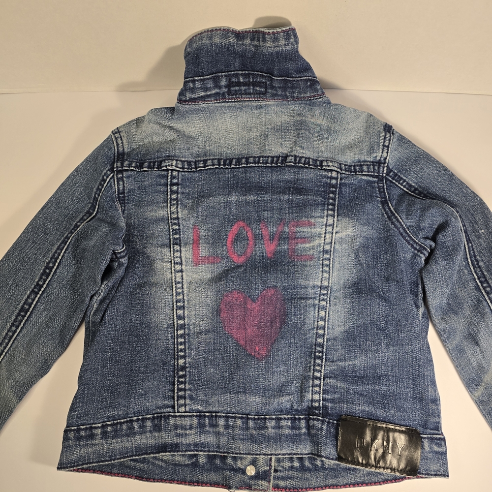 DKNY Kids Blue Denim Jacket with Pink Love Design